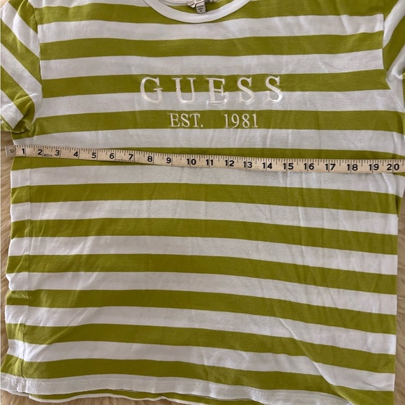 Guess Lime and White Striped Crewneck Tee Top - Picture 3 of 7